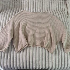 Free People Ribbed Knit Blouse in Beige